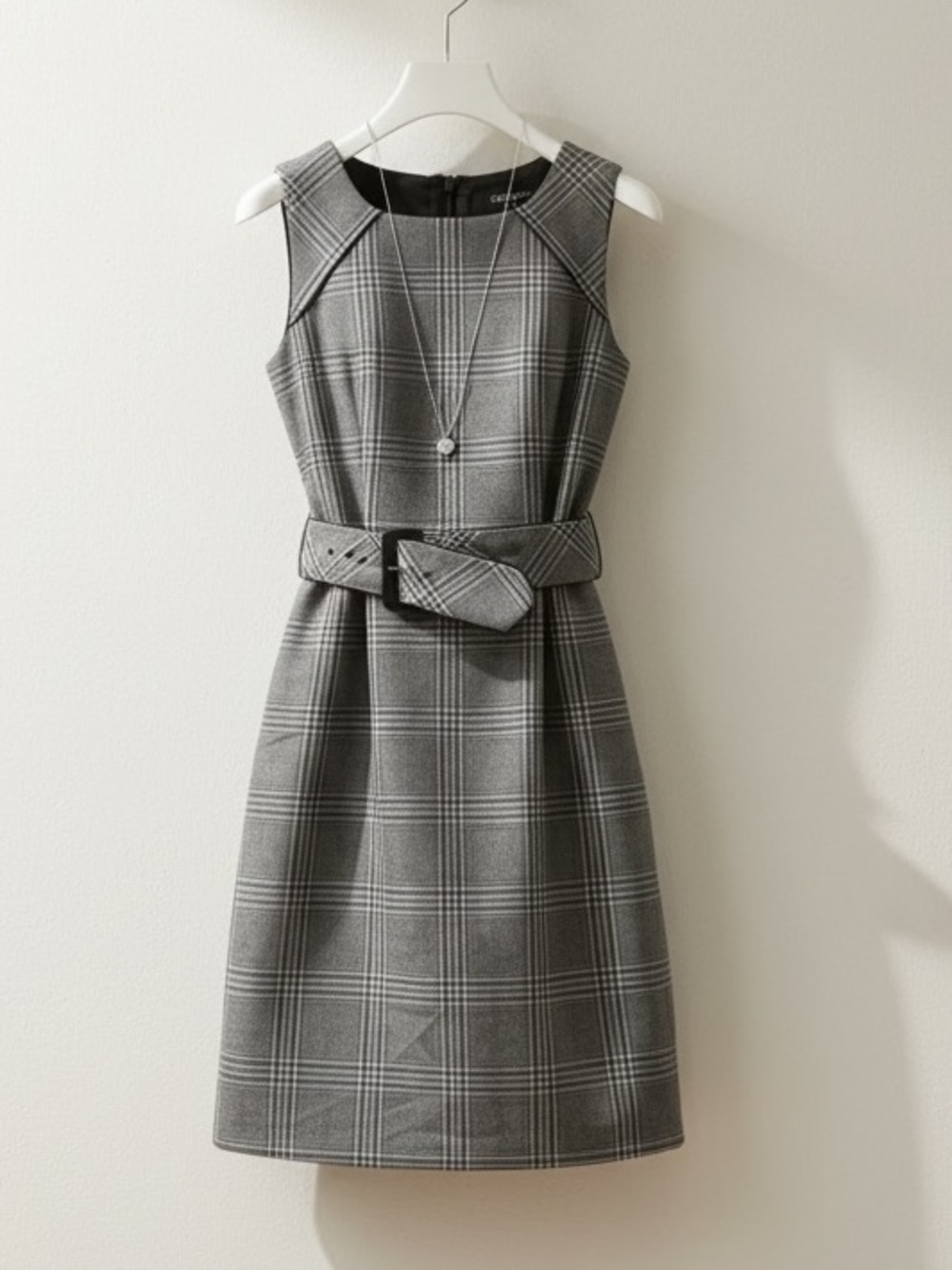 Suzy Shier Belted Black Plaid Shift Dress Size M